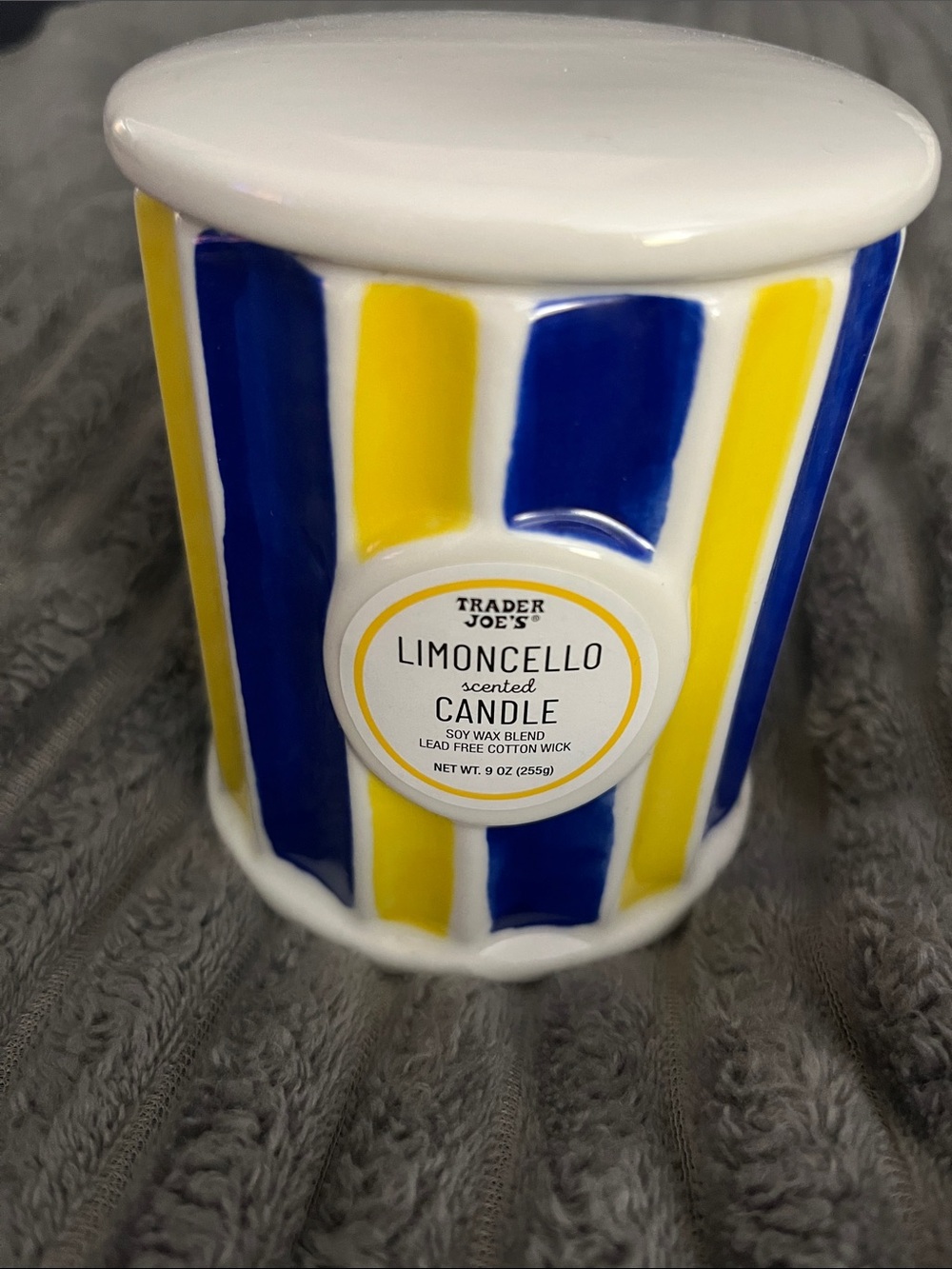 Trader Joe's Limoncello Scented Candle - Blue & Yellow Ceramic Jar